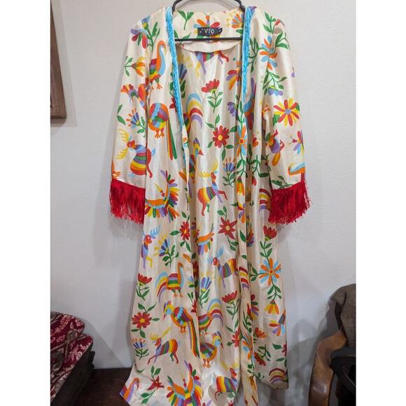 Long sleeve maxi length fringed rainbow animal printed shacket by Vio size S - Picture 1 of 7